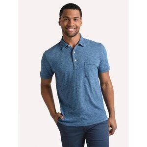 Faherty Brand Indigo Polo Shirt Denim Details Front Pocket Heather Blue - Med